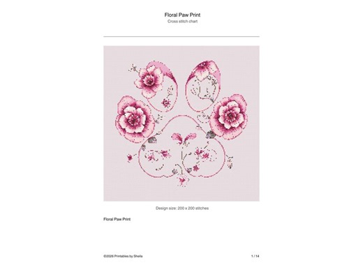 Floral Paw Print Cross Stitch Pattern, Pink Flower Paw Design, Dog Lover Embroidery PDF, Botanical Animal Paw, Instant Download - Etsy