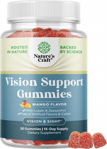 Natures Craft Zeaxanthin and Lutein Eye Vitamins, Vision Support Gummies for Adults, 30 Count