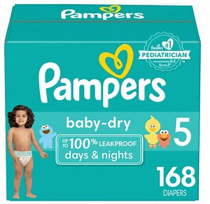 Pampers Baby Dry Diapers, Size 5, 27 lbs, 168 Count, Absorbent Disposable Diapers