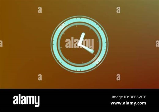 Animation of neon ticking clock against orange gradient background. Computer interface and business technology concept Stock Video Footage - Alamy