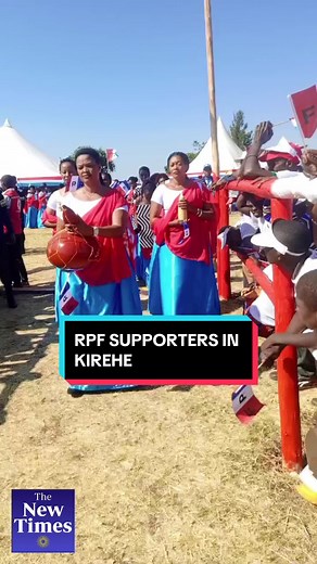 WATCH: RPF supporters, dressed in party's red-white-and-blue colours, in a mini cultural procession involving milk gourd containers and other cultural objects at the Nyarubuye rally on Wednesday morning. #rwandaelection2024 #rwandadecides #rwandatiktok🇷🇼