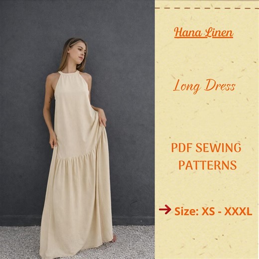 Linen Dress in Maxi Floor Length Pattern – Drop Ruffle Maxi Linen Dress Sewing Pattern - XS-XXXL - Instant Download - Easy PDF - Etsy Canada