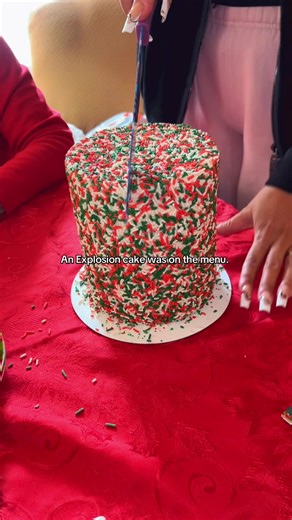 I bought this cake last year and had to get It again this year. It is the best tasting vanilla cake I’ve ever had! Hands down! Def worth the $210 after shipping 😂 #explosioncake #christmasday