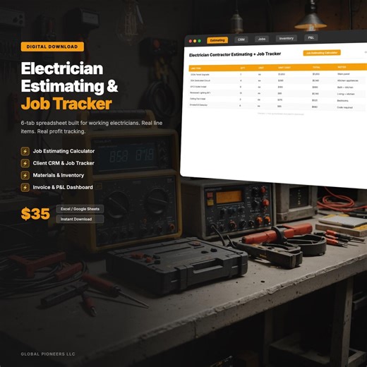 Electrician Estimating Spreadsheet | Job Tracker CRM With Invoice and P&L Dashboard for Excel - Etsy