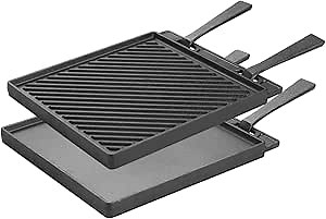Cast Iron Reversible Grill Plate,Cast Iron Cookware with Removable Handle,Cast Iron Steak Plate Sizzle Griddle,Cast Iron Skillet Pan,Pre-Seasoned Cast Iron Oven Grill Pan,Pizza Pan