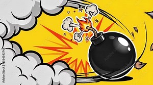A cartoon bomb with a lit fuse, ready to explode. Comic book style.