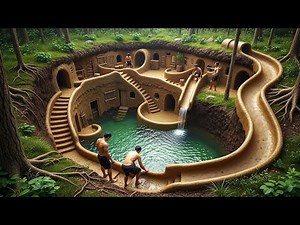 180 Days Building a Luxury Underground Jungle Villa with Waterfall Slide into Swimming Pool