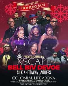 189K views · 467 reactions | The Columbia R&B Holiday Jam Friday, December 17th At The Colonial Life Arena Featuring: Xscape, Bell Biv DeVoe, Silk, H-Town, and Jacquees https://bit.ly/ColumbiaRnBHolidayJam | Global Events Production | Facebook
