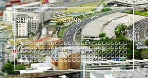 Animation of changing numbers, loading bar and squares over time lapse of moving vehicles