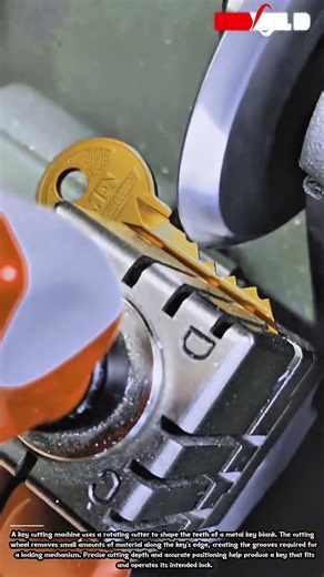 Precision Key Cutting Method: Worker Uses a Rotary Key Cutting Machine in a Workshop