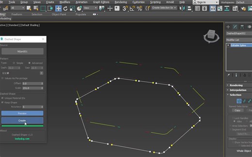 3DMAX一键样条线创建虚线建模插件 Dashed Shape For 3DMAX 2012 - 2023