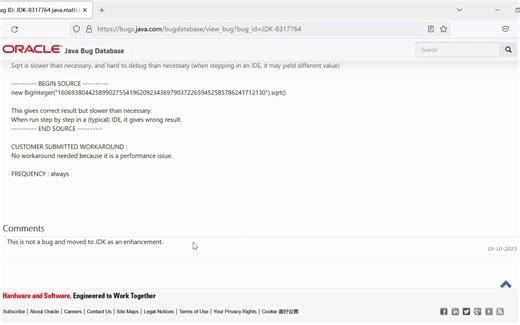 提给Java的BUG有回应了