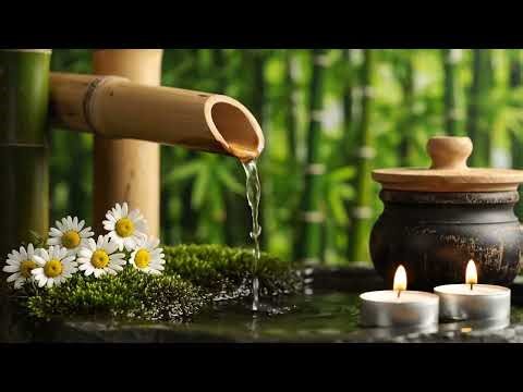 Peaceful Zen Bell Serenity Bamboo Fountain and Candlelight with Temple Chimes for Deep Meditation &