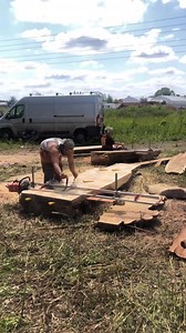Transforming logs into lumber under the open sky with a Granberg Chainsaw Mill—truly, not a bad way to spend the day. #Granberg #GranbergInternational ⛅️@welsh_thomas_ | Granberg International