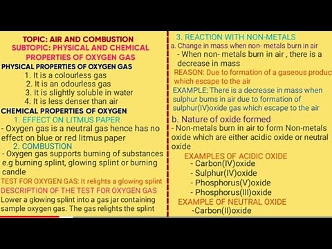 FORM ONE: AIR AND COMBUSTION ( Physical and Chemical properties of oxygen)