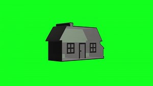 Rotating house icon on green screen background