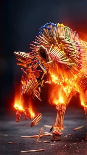 Zebra made of colorful matches set on fire! Oddly Satisfying! #asmr