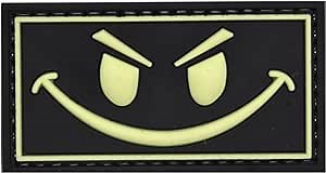 Evil Smiley Face Glow in The Dark PVC Patch Removable Hook & Loop Tactical Gear Backpack Military Vest Hat Patches for Morale (Black)