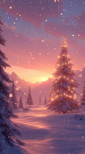 a snowy landscape glows under a warm