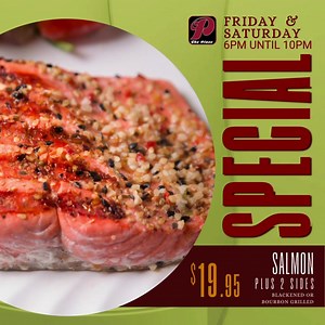 13 shares · 5 comments | Every Friday and Saturday in August!!! Your choice, Ribeye and 2 sides or Salmon (blackened or bourbon) with two sides for $19.95!!! 數 / . Served 6pm until 10pm. | The Place Bar & Grill - Marietta | Facebook