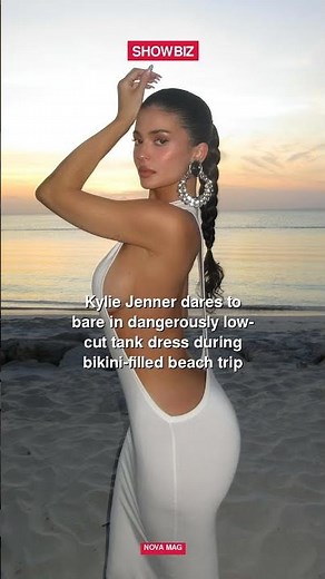 Kylie Jenner dares to bare in dangerously low-cut tank dress during bikini-filled beach trip #shorts