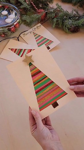 DIY Christmas Card 🎄 Paper strips and a simple tree cut-out — such an easy and sweet card idea. The star can be cut from paper or gold EVA foam.⭐ Perfect for holiday gifting or decorating. #createdbyandi #christmascard #papercraft #holidaydiy #handmadecard #easydiy #christmascrafts | Created by Andi