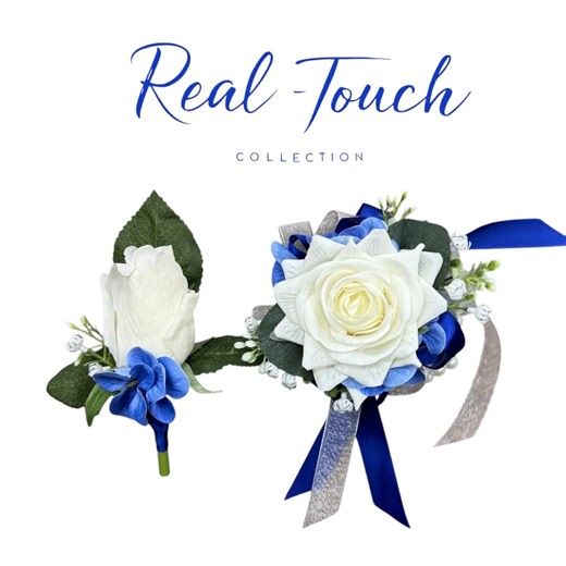 Real Touch Rose Wrist Corsage & Boutonniere - Royal Blue - Etsy