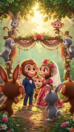 “Monkey Wedding Celebration 🐒💍 | Cute & Funny Cartoon for Kids”