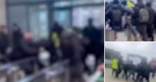 Security barriers hurled as college fight between youths turns into mass brawl