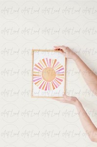 Watercolor Boho Pink & Yellow Sun: Hand-painted Retro Clipart (PNG, Digital Download, Free Commercial Use) - Etsy