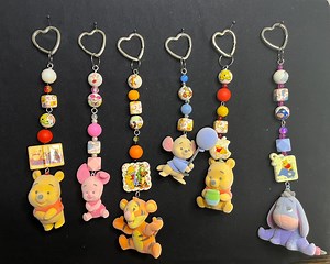 Winnie the Pooh and Friends Flocked With Silver Assessories - Bag Charms Key Chains, Key Rings and Great for a Rear View Mirror Decoration - Etsy