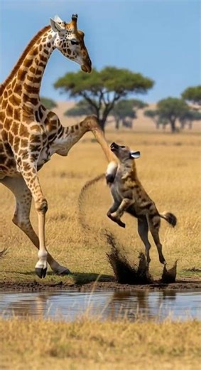 What is the hyena trying to do to the giraffe Watch this wild moment #wildlife #nature #animals