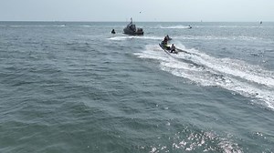THIS IS A DRILL…THIS IS A DRILL…Train, Drill, Exercise and Repeat… Units from the Virginia Beach Fire Department (VBFD), Virginia Beach Emergency Medical Services (EMS), and the Virginia Beach Lifesaving Service (VBLS) participated in a joint water rescue exercise near the jetty on the Virginia Beach Oceanfront. Attending units from the fire department included Bat 01, FDrone, E11, E14, L11, E15 with their jet ski and E12 with Fire Boat 12 and their jet ski. EMSCH10, EMS2, and one ambulance part