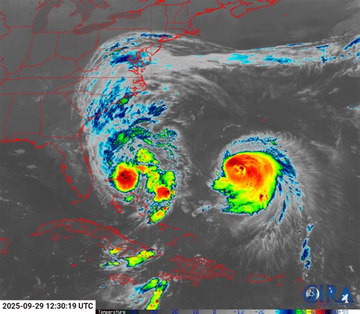 17K views · 38 reactions | Current loop from NOAA's GOES-East shows Imelda and Humberto spinning about east of the U.S..East Coast: | Weatherboy Weather | Facebook
