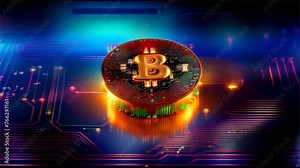 A 3D visualization of a Bitcoin surrounded by digital circuits, symbolizing the intricate technology behind cryptocurrencies and their integration into the digital economy