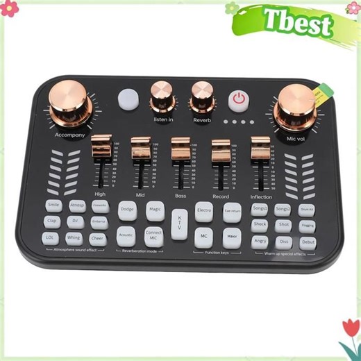 Tbest mixeur de son de carte son en direct Carte Son en Direct, Table de Mixage avec 4 Boutons de Volume, 5 Boutons video piece