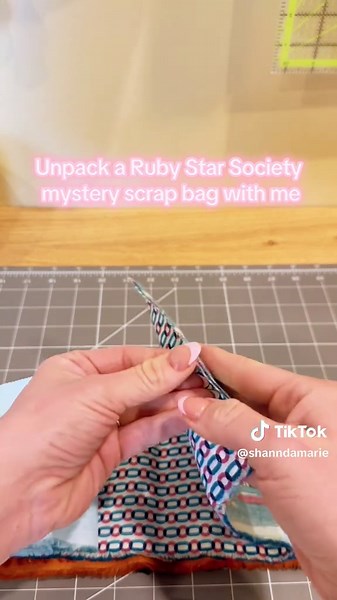 I love a good mystery scrap bag! This one didn’t disappoint! This is from @materialgirlchic and I loved all the fabrics! I knew I would because I love every @Ruby Star Society print I lay my eyes on! Stay tuned to see the fun things I do with this! \t#Sewing \t#SewTok \t#SewingTikTok \t#Sewist \t#SewingLove