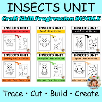 Insects Craft Bundle Fine Motor Trace Cut Build Activities for Preschool P-3
