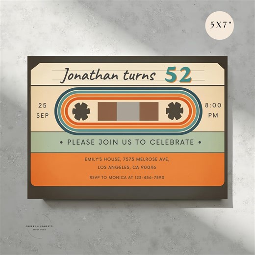 Retro 50th Birthday Invitation, Vintage 80s Party Invite, 90s Cassette Tape Invite, Any Age, Born in 1976, 1974 - Etsy