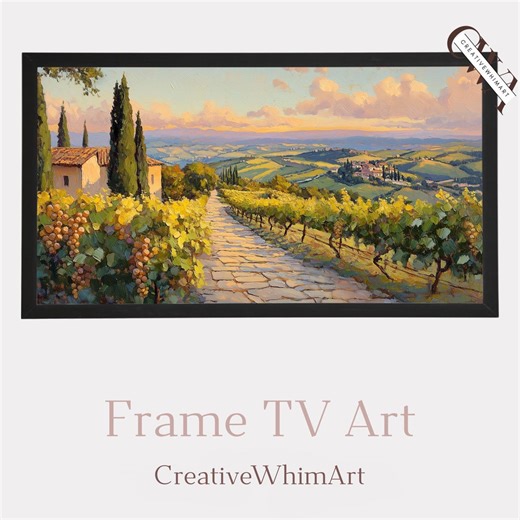 Rustic Vineyard Frame TV Art, Sunlit Pathway Landscape, Tuscan Country Wall Decor With Grape Clusters, Farmhouse Art Digital Download 15 - Etsy