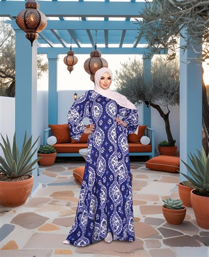 abaya_kaftan_etnik on Instagram: "LE MIEL Abayat Abaya dengan warna Turkish Blue , material silk import motif ukiran Flowery ethnic, memberikan kesan estetik sepanjang hari. Pola A cut umbrella, flowy, anggun melambai. Detail Material Silk import, non transparan, sejuk Lingkar dada free size up to 120 cm Panjang baju 143 cm Busui Friendly variasi zipper depan"