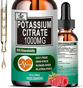 Potassium Citrate Liquid Drops,Potassium Supplement 1000mg Liquid Support Muscle Cramp Relief, Heart Health and Sleep,Highly Absorbable for Adults Women & Men, Vegan, 30 Servings