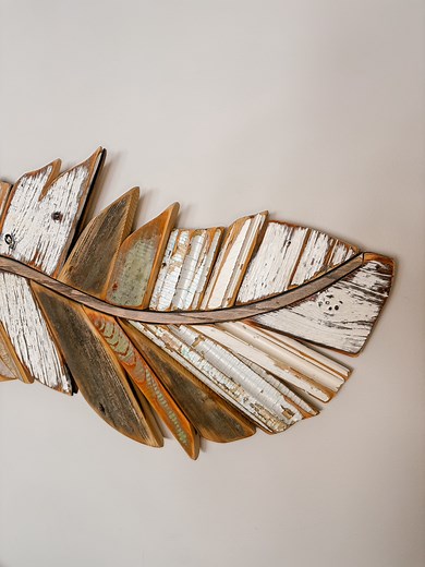 693K views · 6.5K reactions | Prepping a custom curved feather! Customer wanted light neutrals, wood tones, greens, and blues. #reclaimedwood #womanwoodworker #woodart #feather | Lumberjacq | Facebook