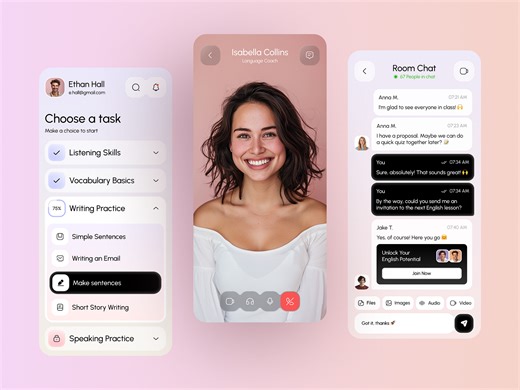 Online Language Learning Mobile App UX/UI