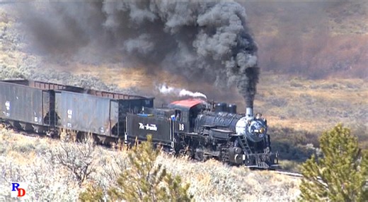 Former Lake Superior & Ishpeming 2-8-0 steamer #18 struts her stuff on a Rio Grande Scenic Railroad photo freight over Colorado’s La Veta Pass. From the Highball Productions show "Steam over La Veta Pass" | Steam Giants