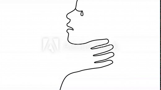 Abuse, domestic violence or physical attack concept with victim being strangled, feeling hurt and crying. Animated drawing, line art.