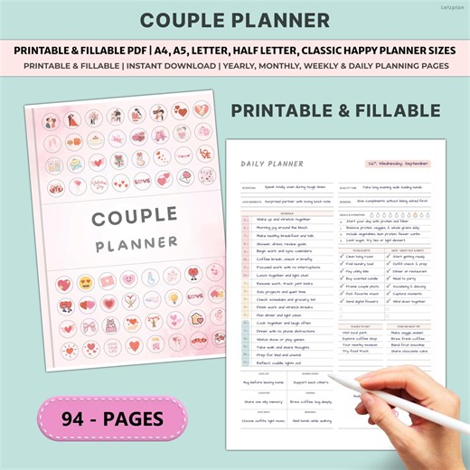 Couple Planner Printable | Goals Budget Date Night Journal | Relationship Tracker Love Languages A4 A5 Bundle - Etsy