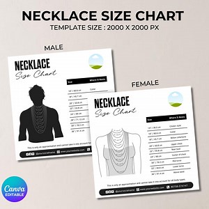 Necklace Size Chart for Male and Female, Size Chart for Necklace Display, Necklace Size Guide Card,chain Necklace Canva Template Size Chart - Etsy