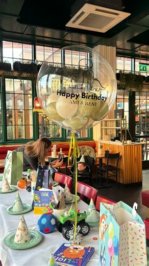 Babe Balloon 🤍 on Instagram: "A double dose of birthday magic for two little stars ✨🦖 We loved creating this personalised double-layer balloon for the sweetest duo celebrating their special day! Soft tones, adorable dinos & that floating bubble charm — Babe Balloon making every moment a little more magical 💕🎈 Happy Birthday, little ones! 🌟 Thank you for choosing Babe Balloon to be part of your celebration 🫶 #babeballoon #happybirthday #leeds #LeedsEvents"
