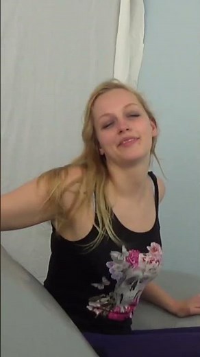 Super big inflatable pillow bouncing in purple leggings🎈